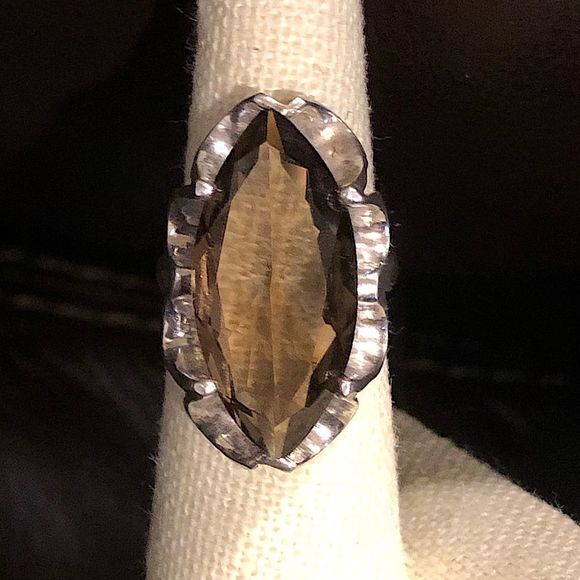 Faceted Smokey Quartz Faceted Tension Mount Vintage Sterling Silver Ring Sz 6 - Picture 15 of 16